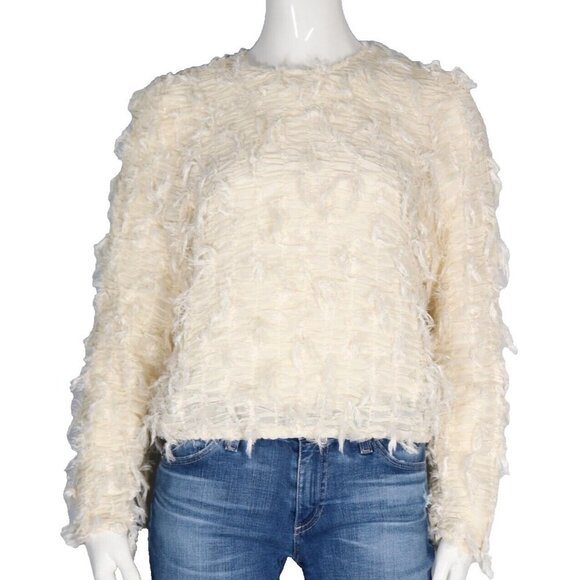 Mable Women's Size Small Pale Yellow Blouse Semi-Sheer Ruched Long Sleeve Shirt - Picture 10 of 10